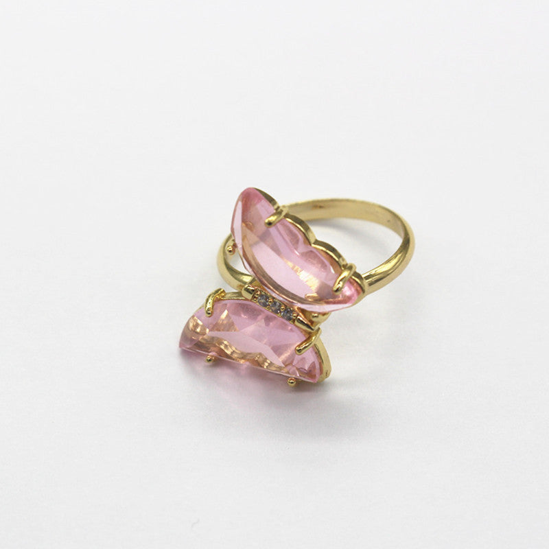 Womens Butterfly Ring Adjustable Crystal Inlay Alloy Insect Jewelry Korean Style Fashion Accessory Ladies Gift