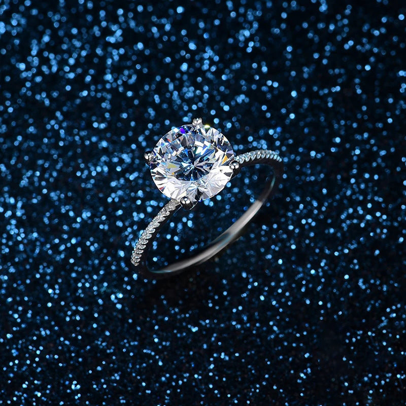 Six Prongs 2.75 Carat Simulated Diamond Ring Gold Plated White Copper With Zircon Hint For Women Classic Style