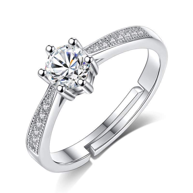 Six Prong Round Zircon Ring Metal Vintage Star Shape Electroplating Birthday Jewelry Six Prong Round Zircon Ring