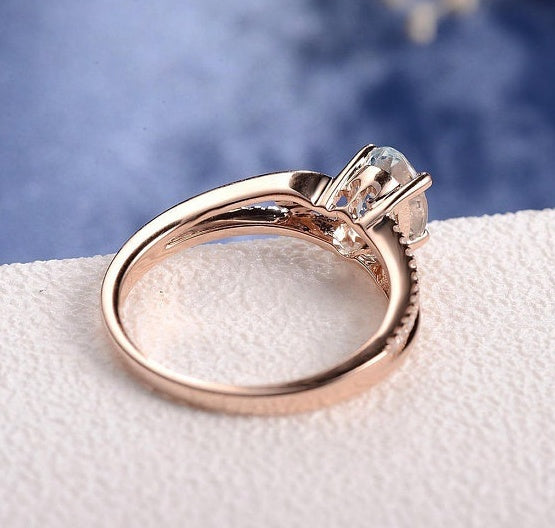 Rose Gold Plated Egg Gemstone Ring With Inlay Details