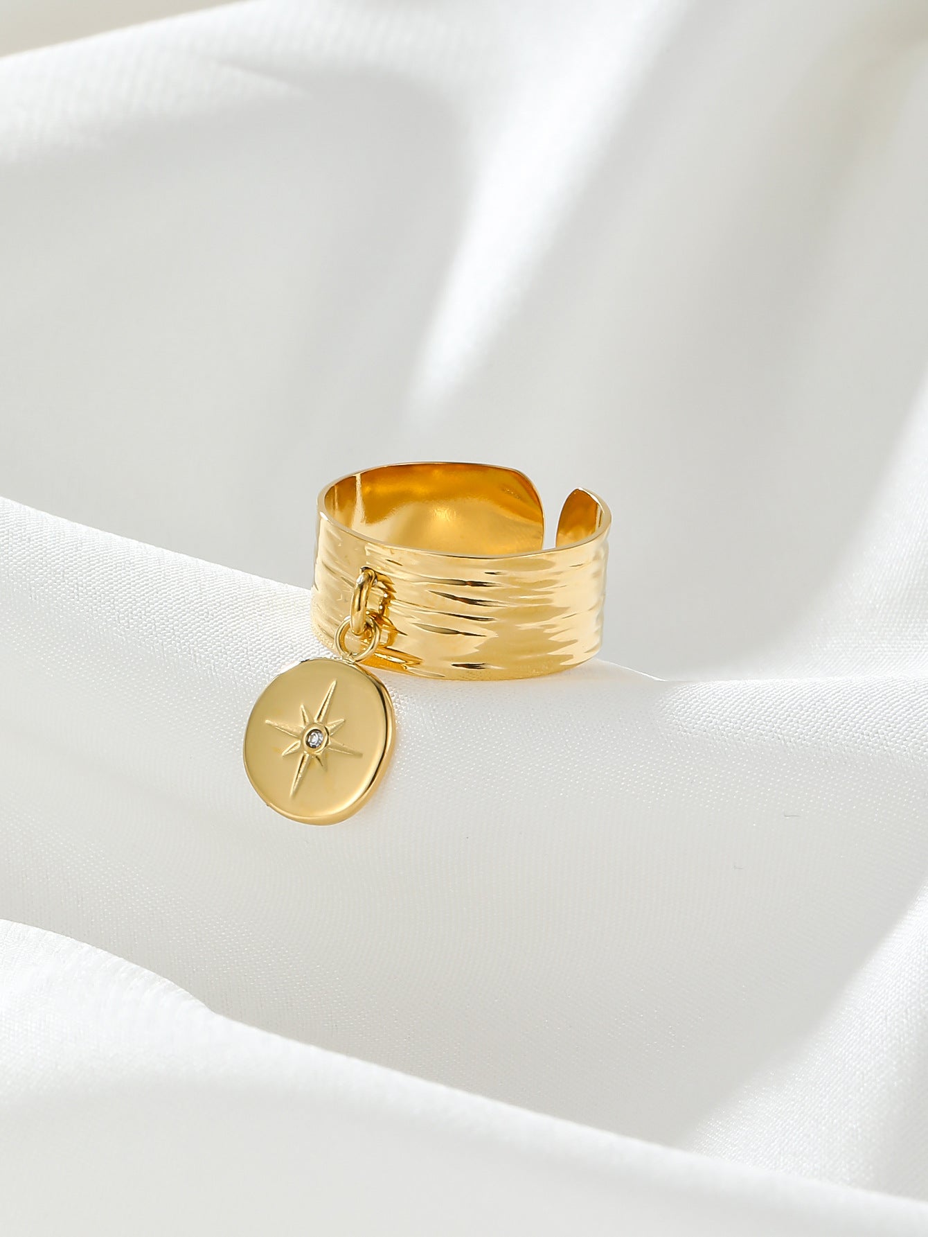 Six Point Star Zircon Ring Stainless Steel Gold Plated