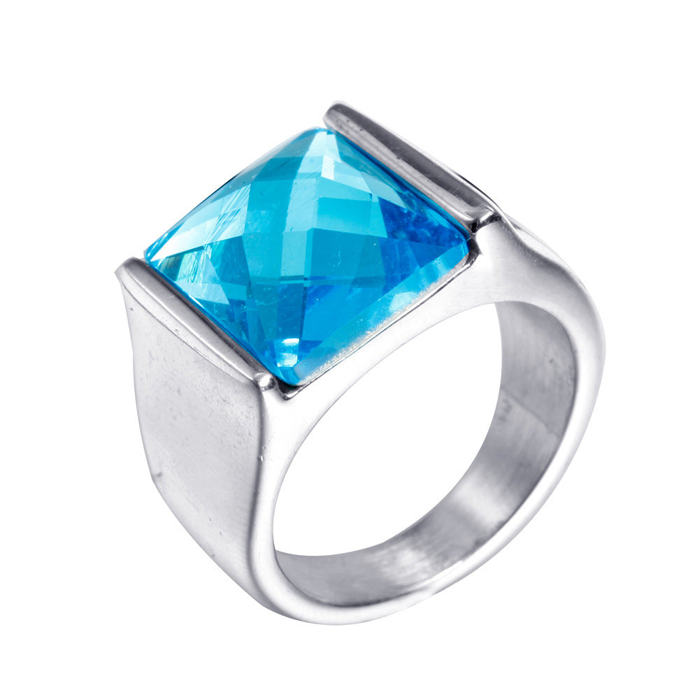 Men's Stainless Steel Ring Retro Geometric Ring with Red Garnet Inlay Polished Titanium Steel Band Creative Jewelry Gift for Him Silver Black Diamond Ring