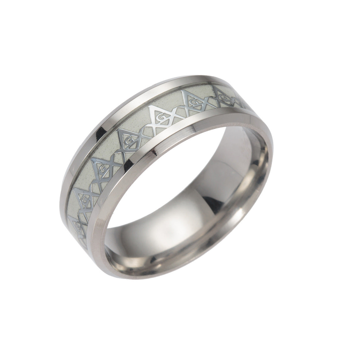 Geometric Luminous Ring Stainless Steel White Gold Finish or Silver Finish Statement Ring Sizes 6 to 13 Bright