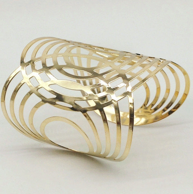 Geometric Hollow Half Circle Alloy Bracelet For Women