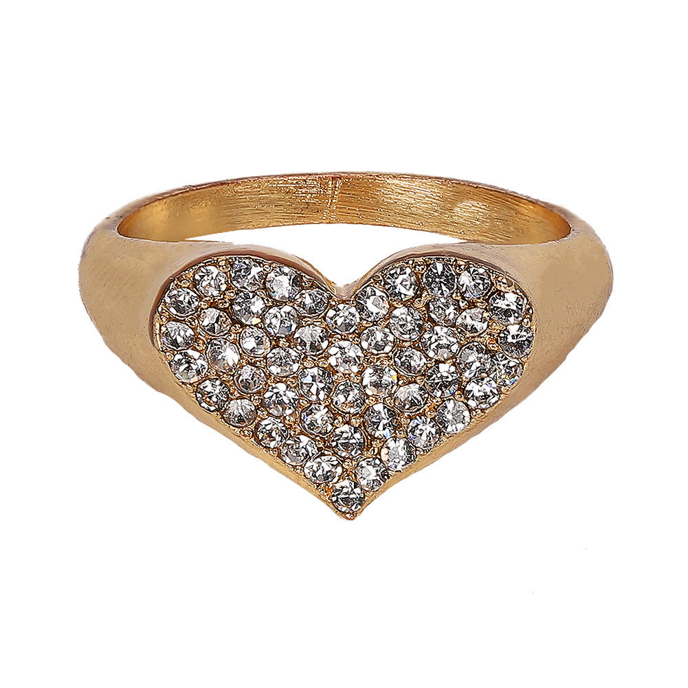 Frosted Heart Round Ring Diamond Studded Alloy Bands Wedding Daily Wear Exquisite Fashion Jewelry Gift Durable