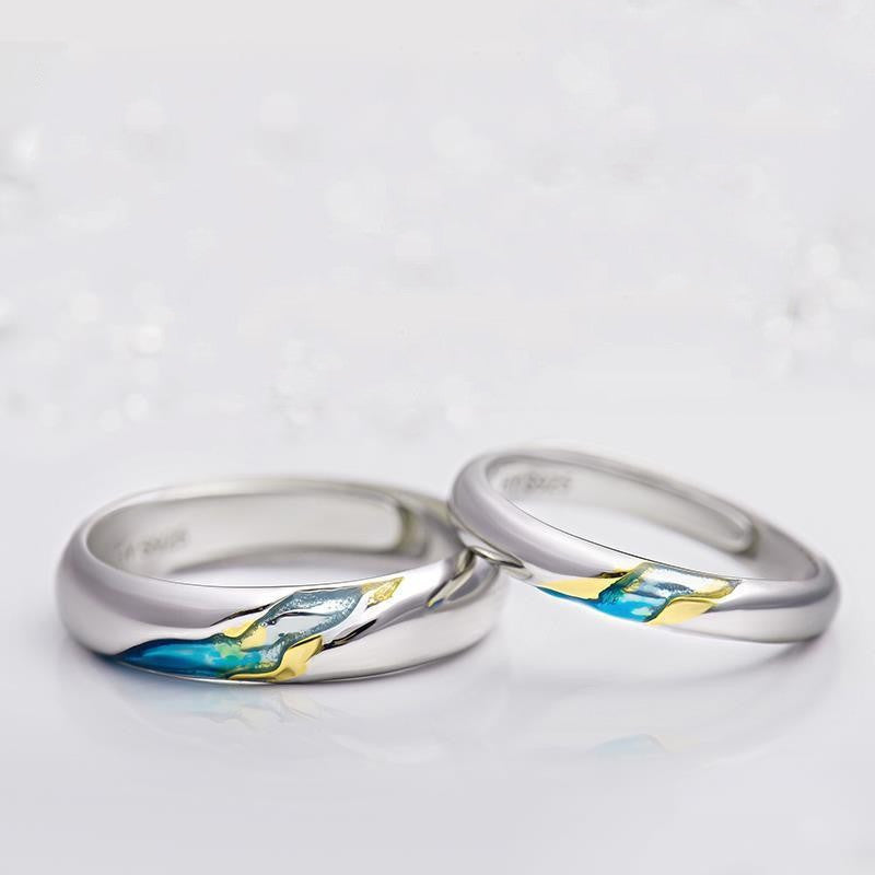Couple Rings Starry Sky Alloy Inlay Gemstones Silver Gold