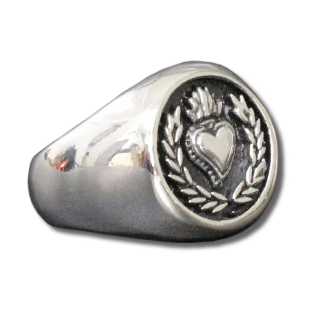 Heart Signet Ring Titanium Steel Color Finish Durable Hypoallergenic European American Style Band Subtle Shine