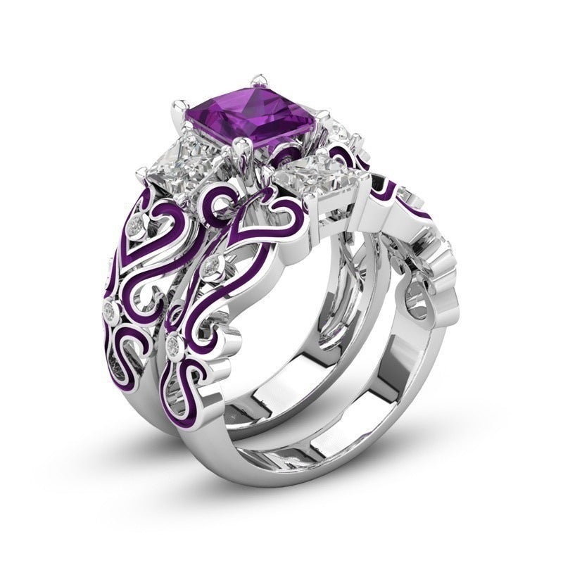 Ladies Engagement Ring Alloy Inlaid Gemstone Fashion Ring Size 5 Red Purple Green Blue Black Gift For Birthday