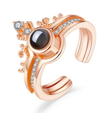 Couple Rings Romantic Projection I Love You In 100 Languages Copper Ring Set With Exquisite Rose Exquisite Box