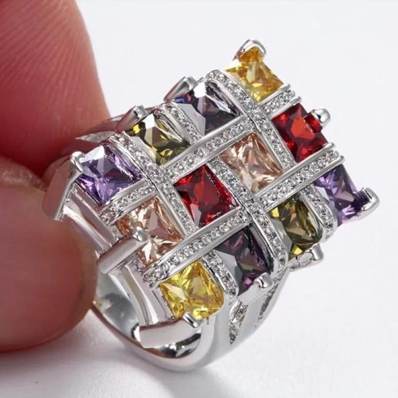 Women's Rings Brick Color Geometric Design Electroplated Alloy Inlaid Artificial Gems Jewelry Fashion Accessory