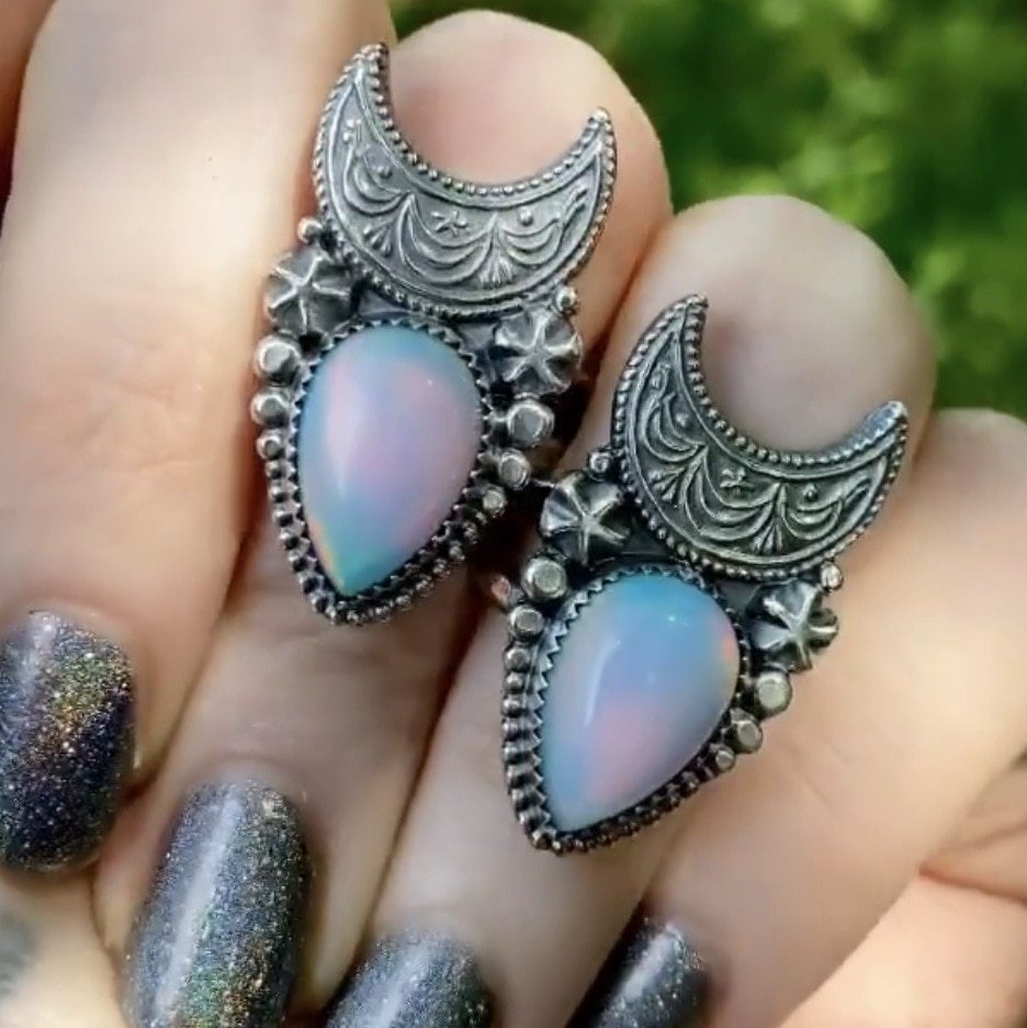 Vintage Geometric Moon Ring Copper Prong Setting For Women Skull Hip Hop Style Party Jewelry Trendy Statements