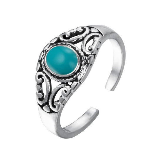 Womens Geometric Wedding Band Ring Fashion Metal Ring With Blue Stone Zinc Alloy Ring Trendy For Wedding Style
