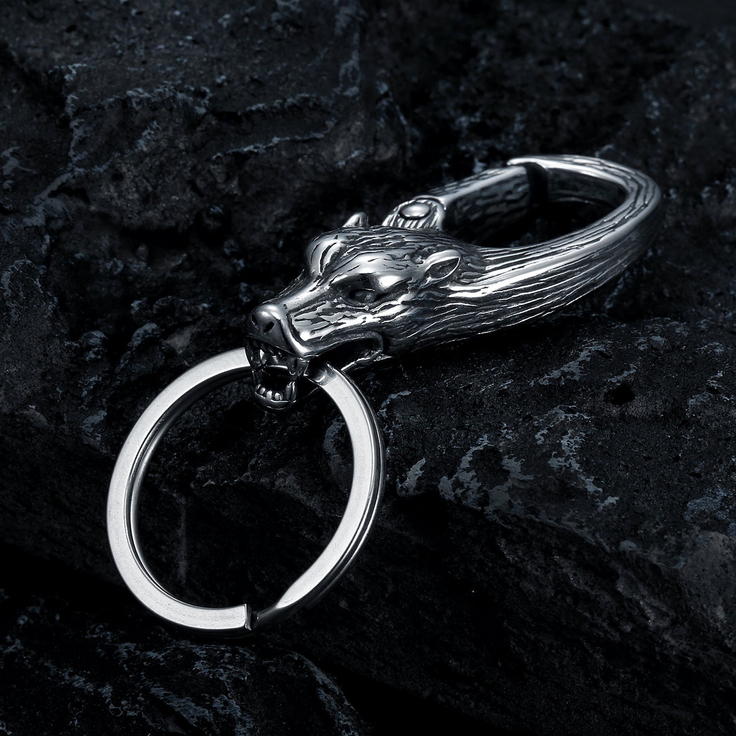 Stainless Steel Wolf Head Keychain for Men and Women