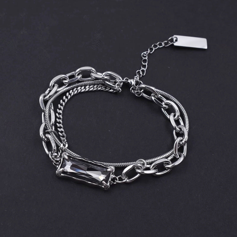 Unisex Titanium Steel Bracelet Diamond Shaped Gray Electroplated Jewelry For Men And Women Minimalist Everyday Wear Gift