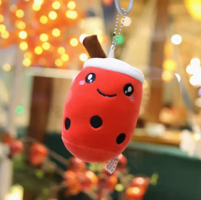 Panda Plush Pendant Doll Cute Cartoon Milk Tea Cup Hanging Plush Toy For Kids Beige Pink Soft Plush Gift Ideas