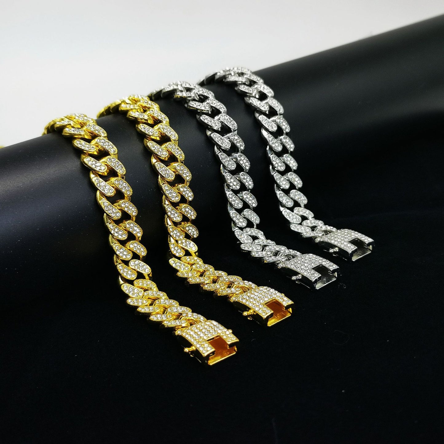 Flat Cuban Link Chain Bracelet With Water Wave Geometry Alloy In Gold And Silver Gift Box Finish Polished Durable