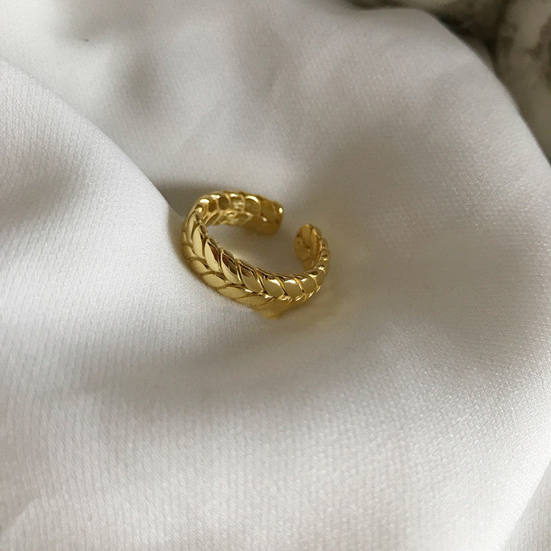 Pearl Cool Style Personality Ring Geometric Copper Gold Tone Adjustable Opening Women Jewelry Sleek Pearl Look