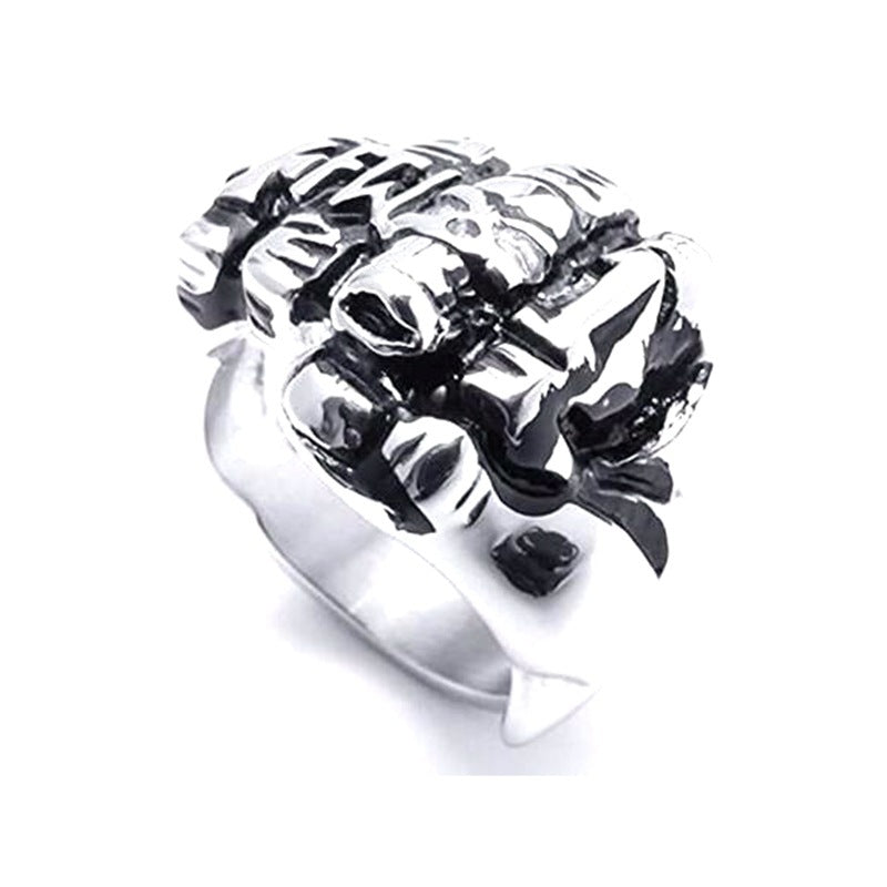 Mens Titanium Steel Ring Vintage Fist Cross Palm Design Motorcycle Biker Ring Steel Color Retro Ring for Men Fashion Jewelry Gift Band No 8 to 14