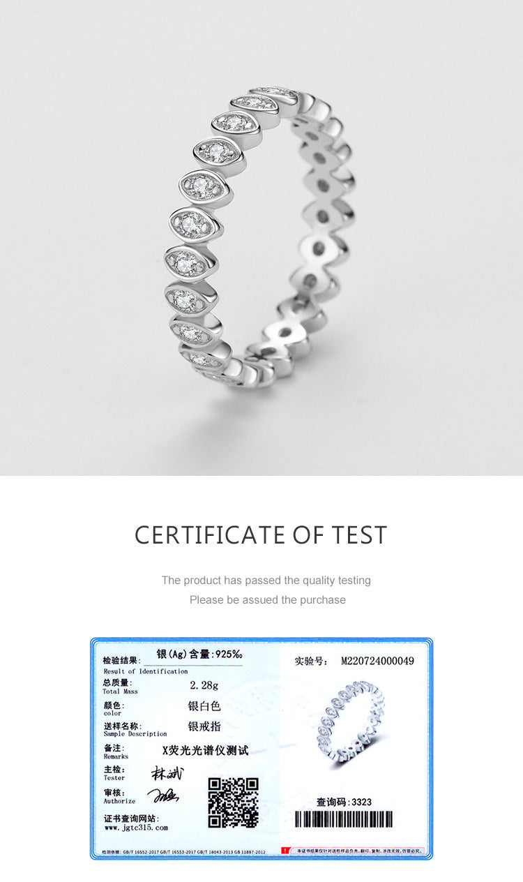 Geometric S925 Silver Ring Eye Inlay Diamond Studs Polka Dot Design For Women Elegant Everyday Accessory Style