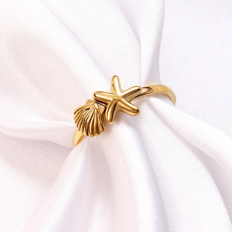 Starfish Ring for Women Gold Stainless Steel Shell Design Fashion Jewelry Gift for Her Sizes 6 7 8 Feminine Style