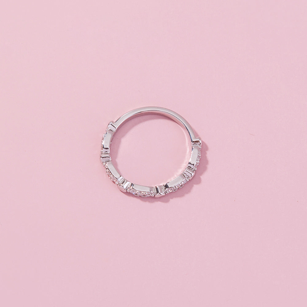 Adjustable Ring With Peach Zircon Heart Copper Electroplated Splicing Design For Index Finger Europe And America Style