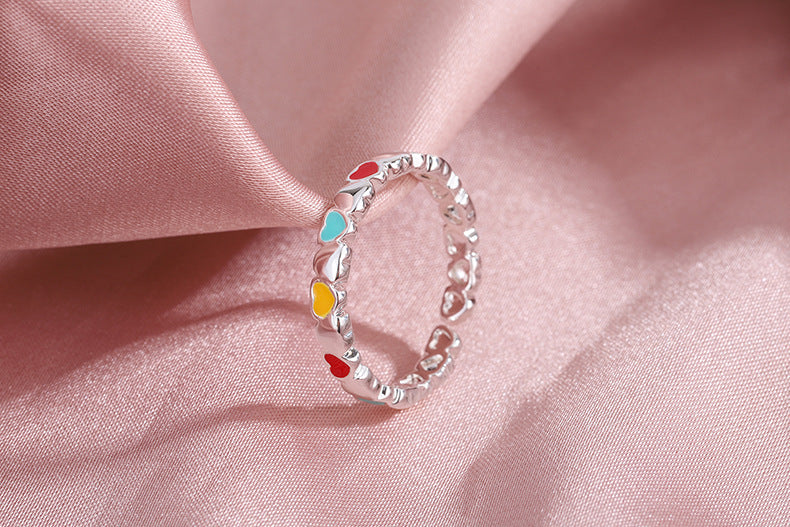 Adjustable Heart Ring Epoxy Copper Jewelry Korean Style Women Everyday Wear Gift Traffic Light Colored For Daily Wear