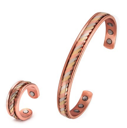 Magnetic Red Copper Adjustable Retro Ring Bracelet Set For Women Elegant Fashion Jewelry Durable Accessory Gift
