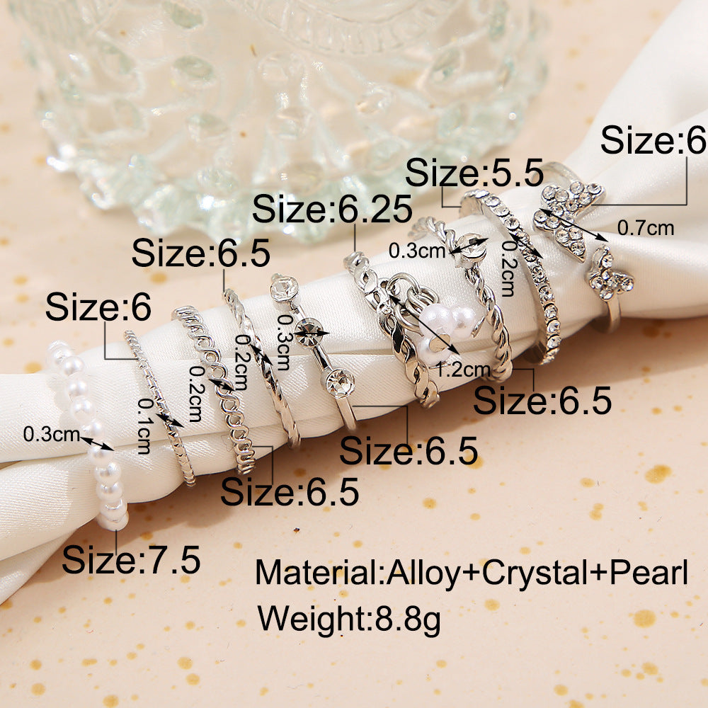 Womens Geometric Alloy Ring Set Featuring Butterfly and Pearl Electroplated Fashion Rings For Women Girls Unisex Gift
