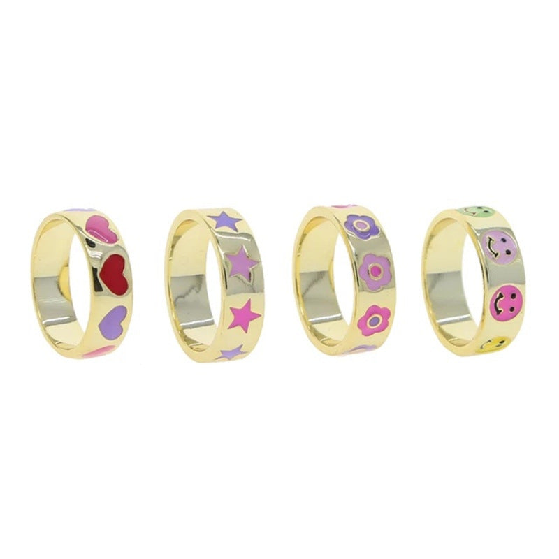 Smiley Face Flower Ring Electroplated Korean Retro Design