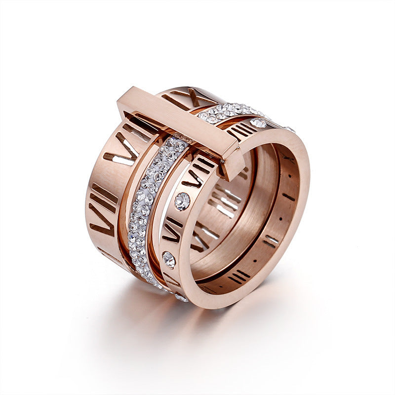 Unisex Roman Numeral Ring Design In Titanium Steel Band Electroplated Trendy Gift For Men And Women Fashion Jewelry