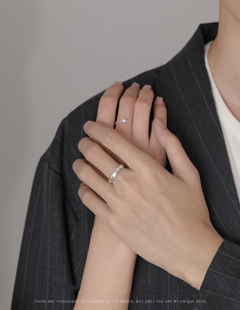 Sterling Silver Couple Rings Little Prince And Rose Matching Bands Adjustable Flower Korean Cartoon For Him And Her