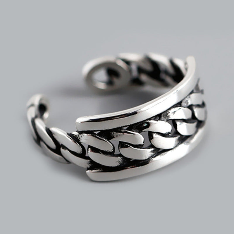 Vintage Copper Chain Ring Electroplated Silver Retro Punk Multi Layer Ring Band for Women Fashion Jewelry Ring