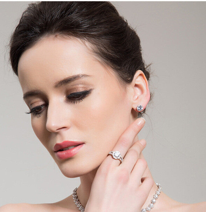 Womens Zircon Ring Eight Hearts Crown Design Copper Plated Wedding Engagement Anniversary Gift Jewelry Elegant