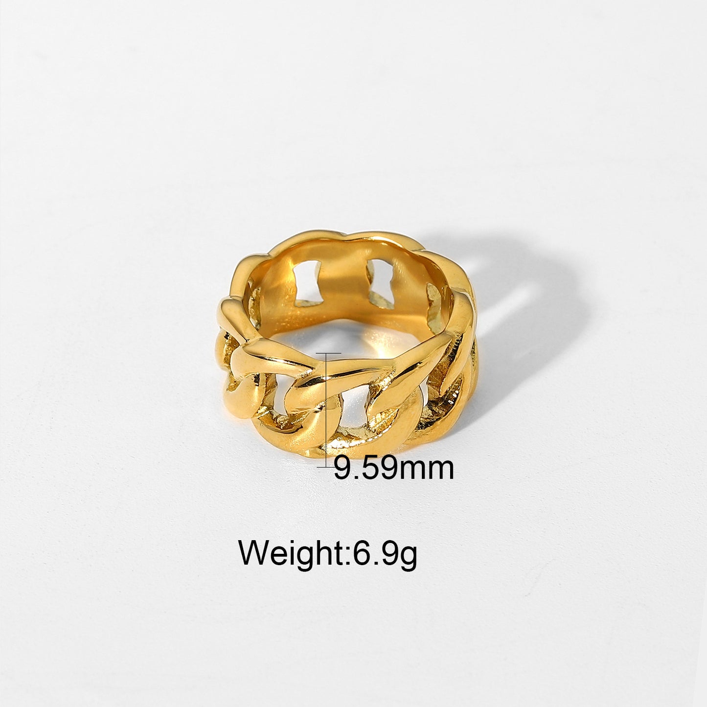 Gold Stainless Steel Geometric Chain Ring Unisex Jewelry Electroplated Women Girls Size 6 7 8 Everyday Wear Gift Idea