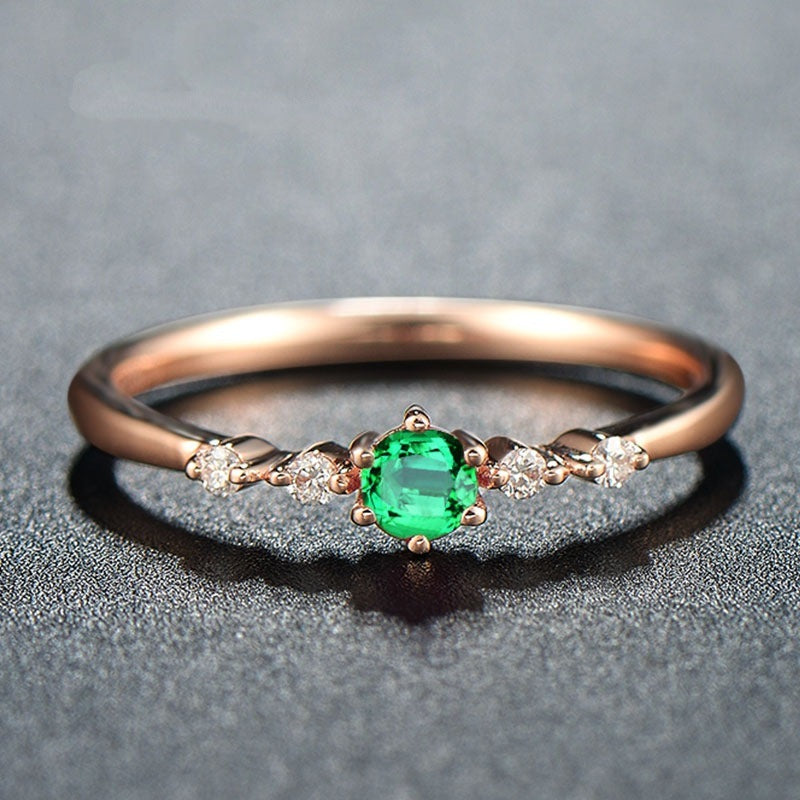Emerald Plated Rose Gold Ring Geometric Design With Sterling Silver Inlaid Gemstone Jewelry For Everyday Style