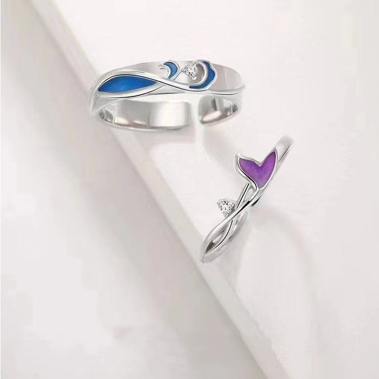 Wavy Fishtail Couple Ring Adjustable Copper Electroplated Whale Design For Women Beautiful High Quality New For