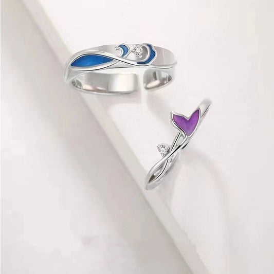 Wavy Fishtail Couple Ring Adjustable Copper Electroplated Whale Design For Women Beautiful High Quality New For