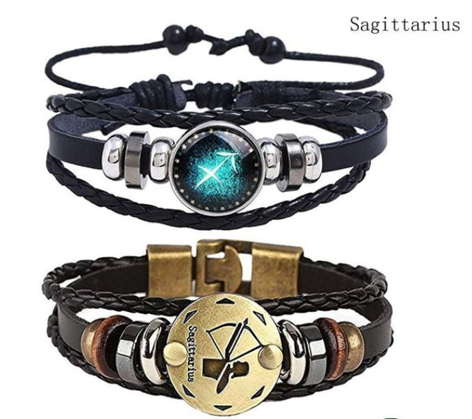 Couples Woven Leather Bracelet Vintage Constellation Design Zodiac Gift For Anniversary Travel Keepsake Gift Box Ready