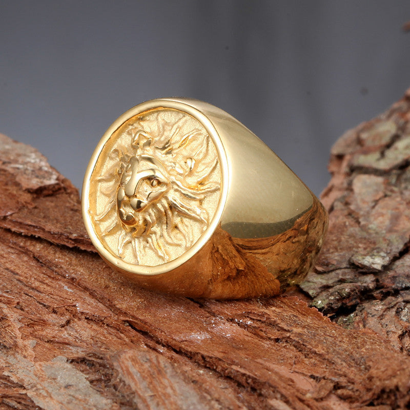 Mens Lion Head Ring Titanium Steel Geometric Travel Gift