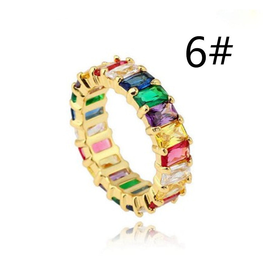 Seven Colored Zircon Rings Set In Metal Plating With Mosaic Gemstone Accents Size 6 7 8 9 Metal Plated Mosaic Gemstone