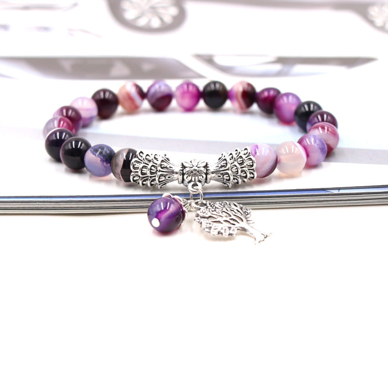 Handmade Tree of Life Bracelet with Green Aventurine Agate Stone and 8mm Beads European Fruit Shape Jewelry