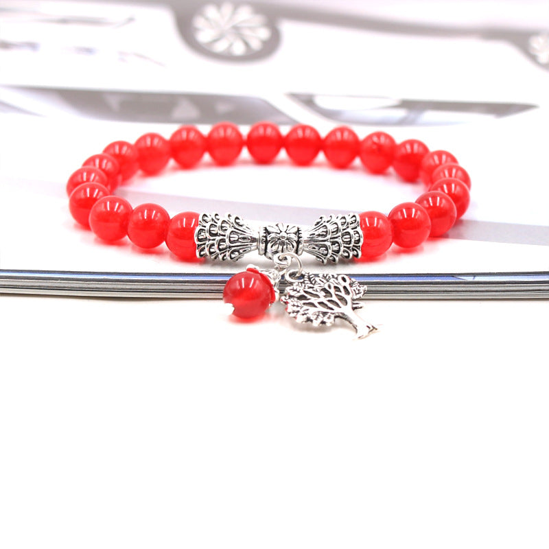 Handmade Tree of Life Bracelet with Green Aventurine Agate Stone and 8mm Beads European Fruit Shape Jewelry