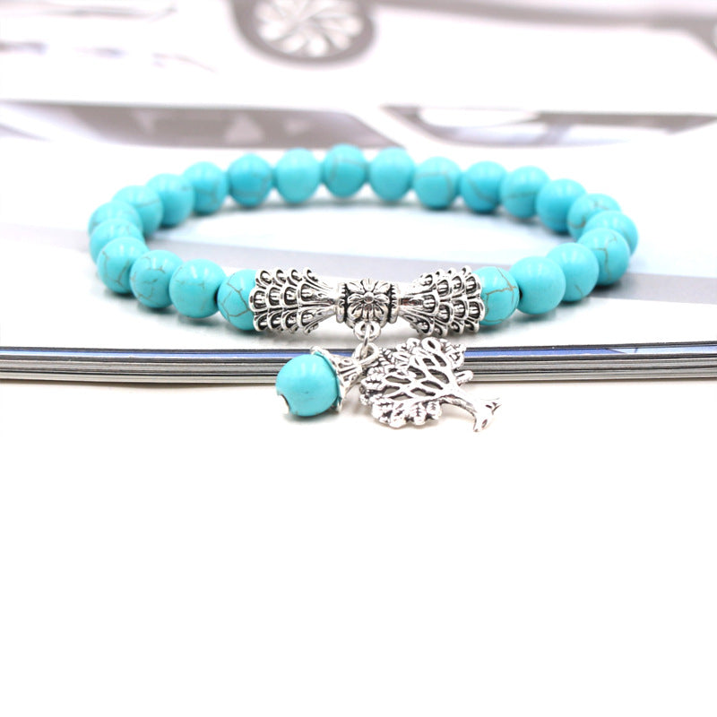 Handmade Tree of Life Bracelet with Green Aventurine Agate Stone and 8mm Beads European Fruit Shape Jewelry
