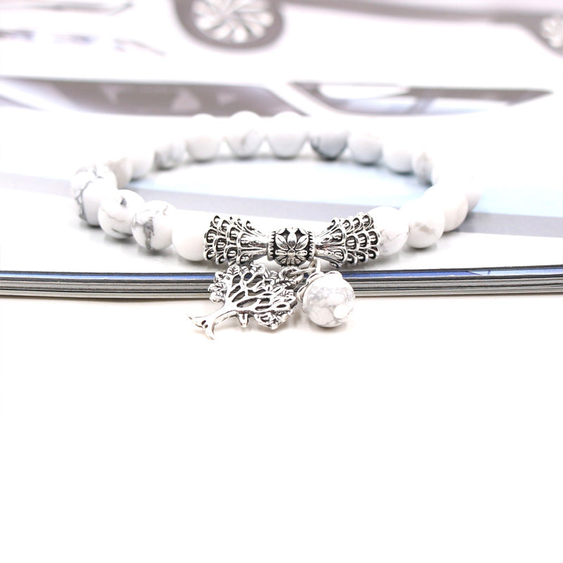 Handmade Tree of Life Bracelet with Green Aventurine Agate Stone and 8mm Beads European Fruit Shape Jewelry