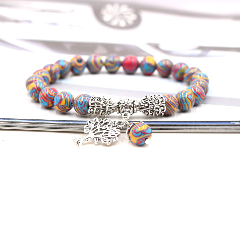 Handmade Tree of Life Bracelet with Green Aventurine Agate Stone and 8mm Beads European Fruit Shape Jewelry