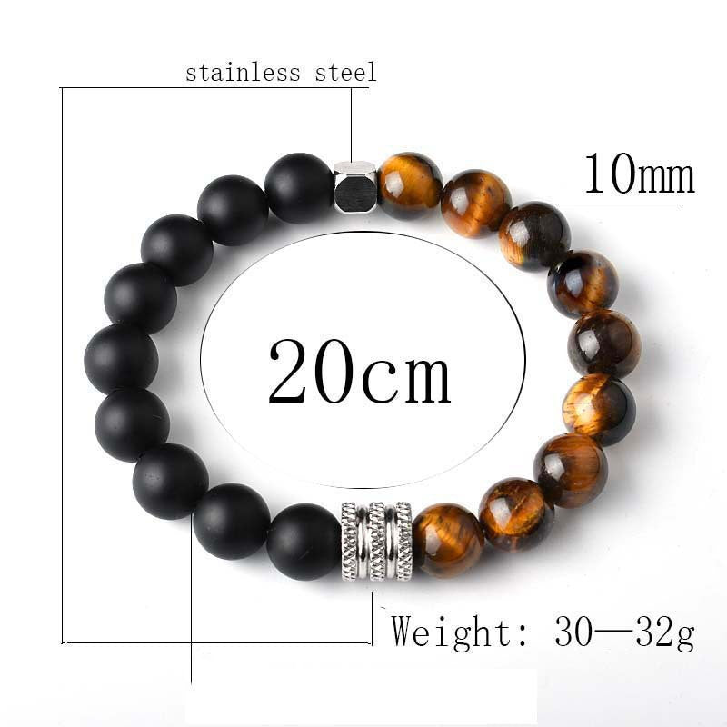 Mens Two Tone Stainless Steel Bracelet With Volcanic Tiger Eye Titanium Steel Geometric Design For Him Jewelry Gift