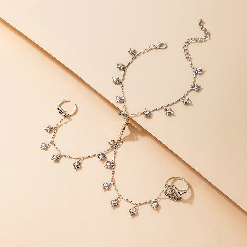 Womens Bohemian Finger Bracelet Set Heart Shaped Alloy Metal Design Butterfly Tassel Geometric Jewelry For You