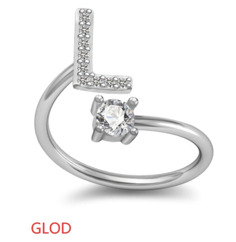 Womens Initial Rings Adjustable Copper Letter Ring With Sterling Silver Gem Inlay Fine European Jewelry A to Z