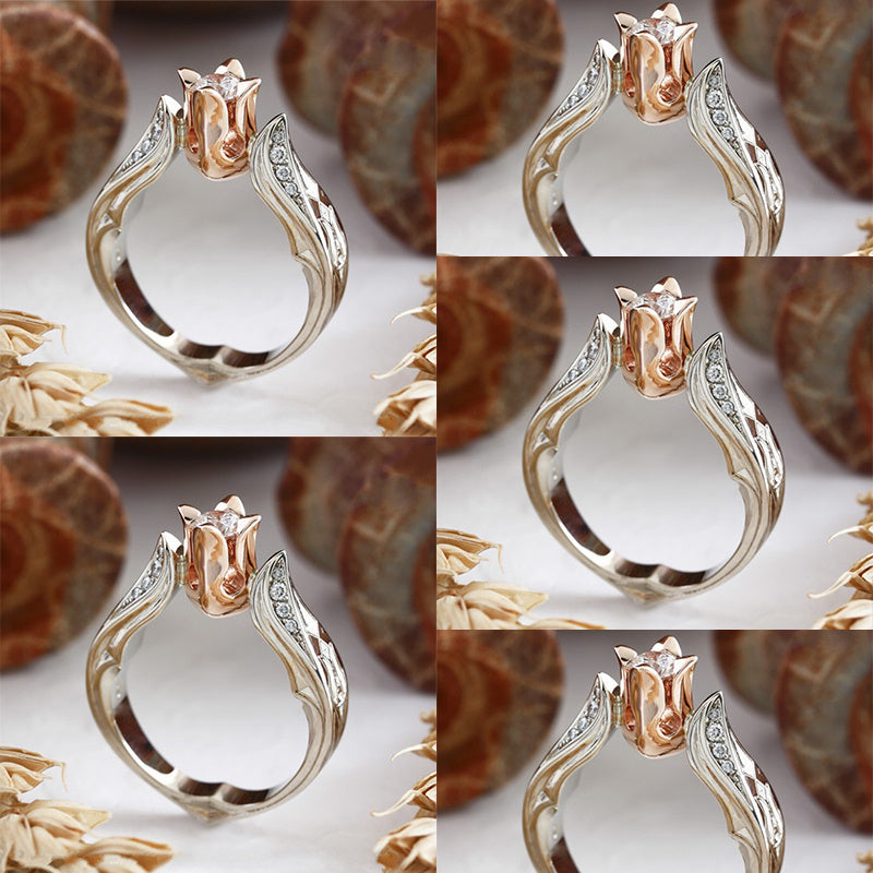 Womens Copper Ring Rose Flower Design Electroplated Finish Ring for Weddings and Special Occasions Europe and America