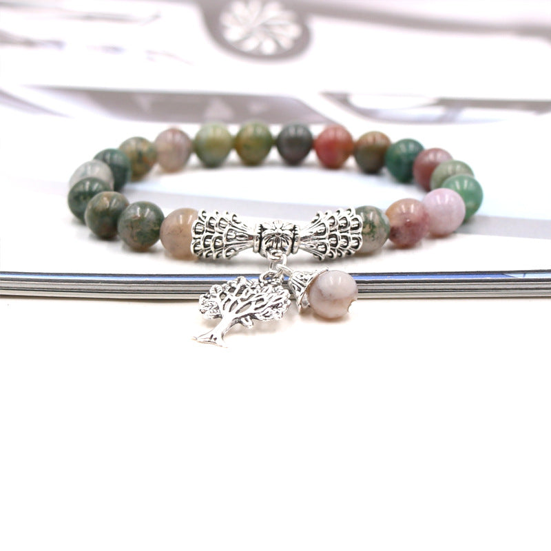 Handmade Tree of Life Bracelet with Green Aventurine Agate Stone and 8mm Beads European Fruit Shape Jewelry